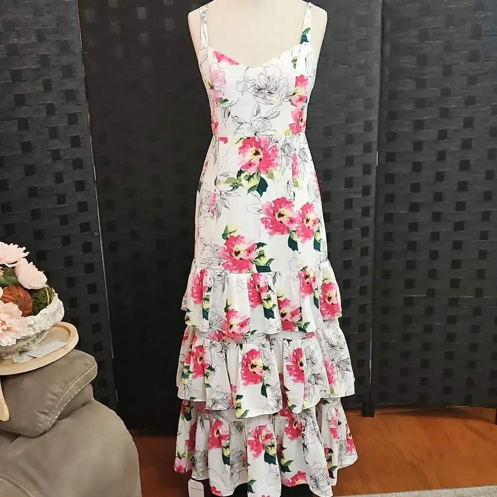 NWT Abercrombie & Fitch Dream Ruffle Floral Maxi Dress Size Small Petite